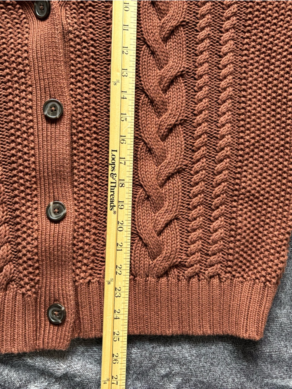 Quince Women's 100% Organic Cotton Oversized Cable Cardigan Small Redwood Brown - Picture 10 of 10